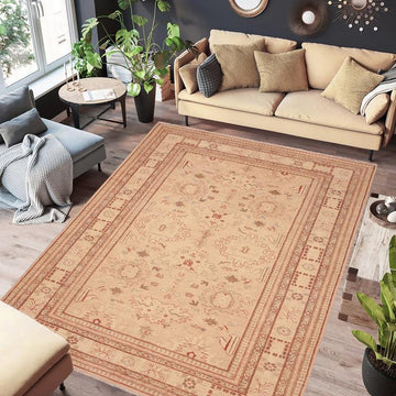 handmade Traditional Kafkaz Chobi Ziegler Tan Brown Hand Knotted RECTANGLE 100% WOOL area rug 7 x 9